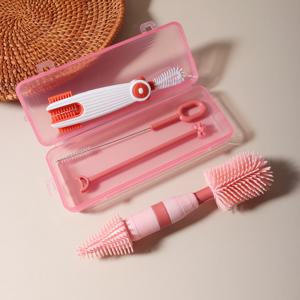 4 in one 아기 젖병 청소 세트 휴대용 실리콘 젖꼭지 브러시, 밀짚 브러시, 360도 회전 청소 병 린스