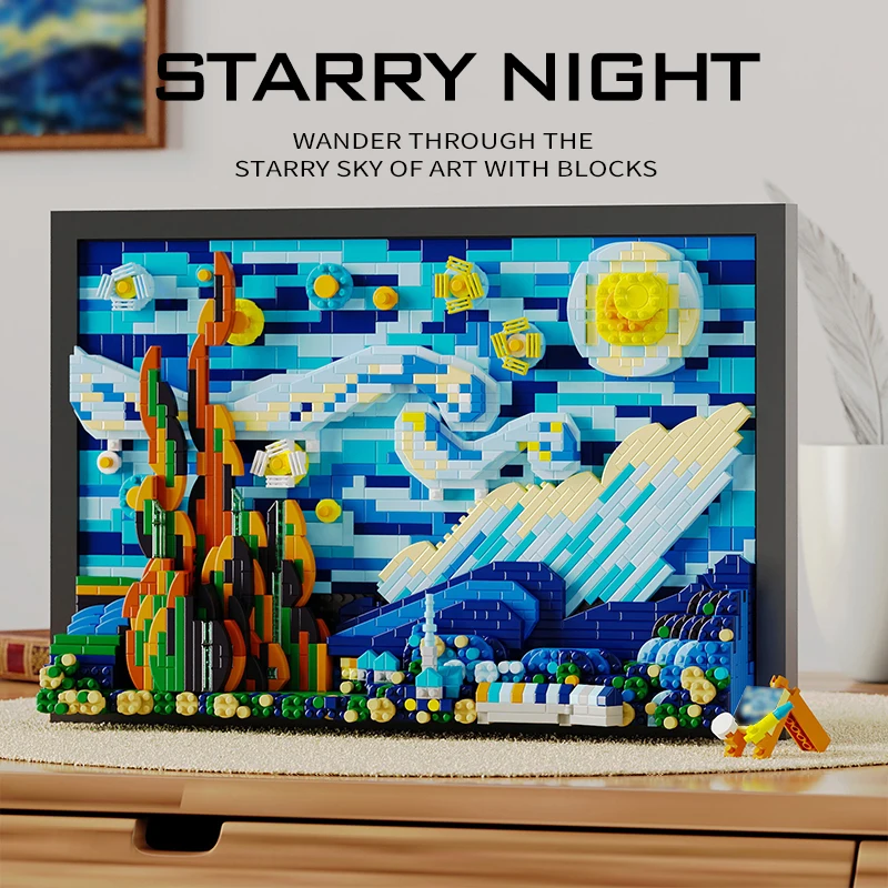 1731pcs 크리 에이 티브 3D 유화 빌딩 블록 세트 유명한 예술 사진 프레임 DIY 홈 장식 성인 조립 장난감 어린이 선물