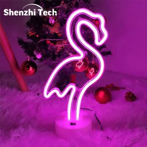 플라밍고 네온 사인 라이트 LED 핑크 벽 램프 룸 장식 배터리/USB 선물용 운영 어린이 침실 웨딩 파티 캠핑