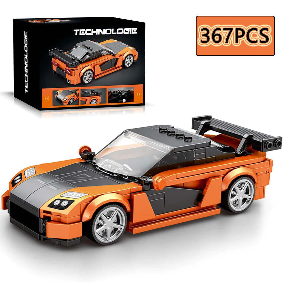 367PCS RX7 스포츠카 빌딩 블록 크리 에이 티브 도시 차량 클래식 자동차 모델 벽돌 데스크탑 디스플레이 장난감 어린이 휴일 선물
