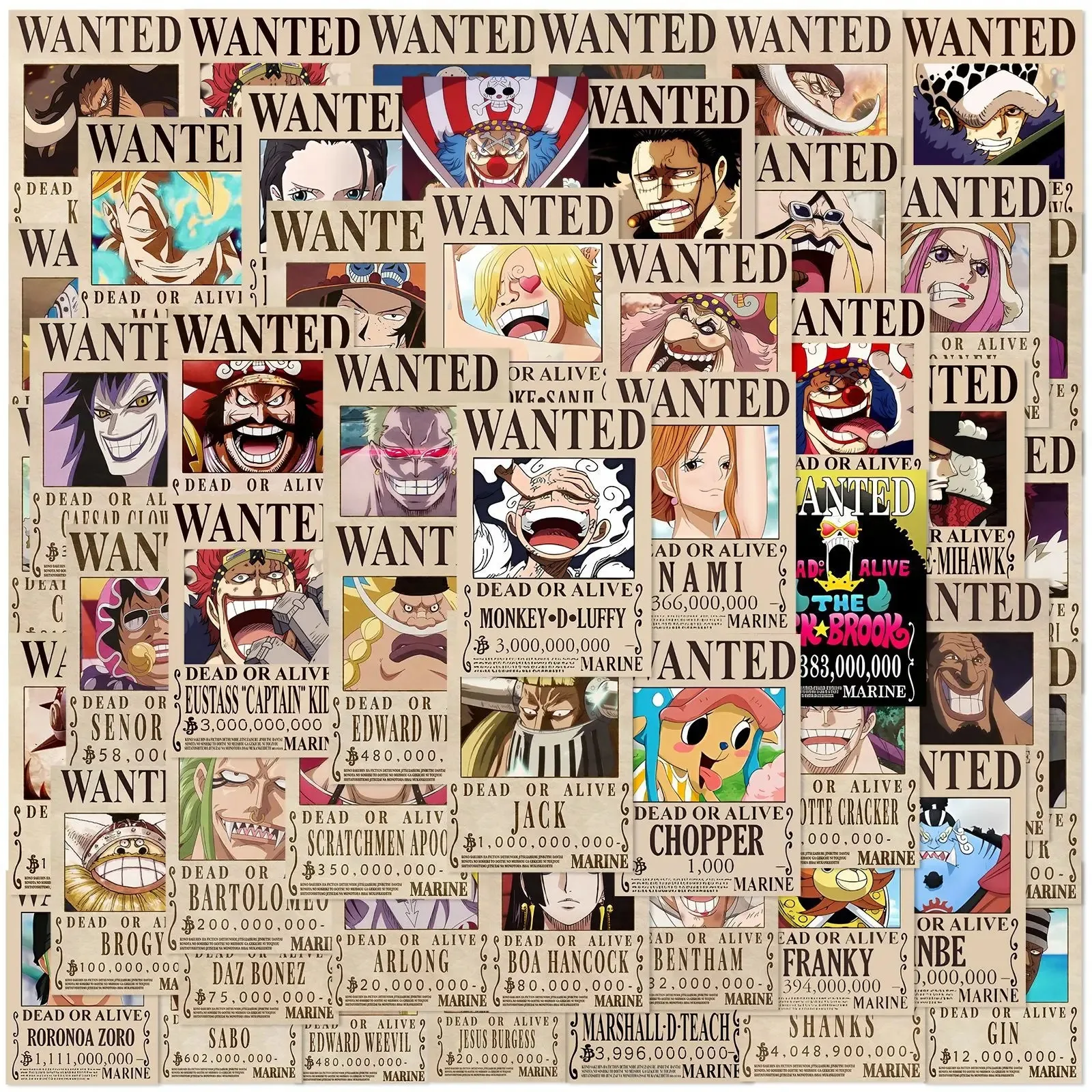 50PCS Anime 원피스 구함 포스터 스티커 멋진 데칼 장식 DIY 전화 가방 노트북 냉장고 벽 낙서 스티커