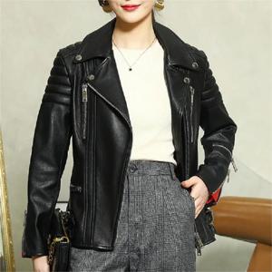 여성용 가죽 재킷, 염소 가죽 라펠 지퍼, 레드 스티치 커프스 벨트, 슬림 패션, 블라우스, 팜므 오토바이 짧은 코트, 가을
