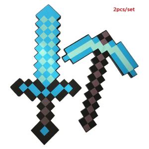 2 개/대 뜨거운 디자인 블루 다이아몬드 칼 소프트 EVA 폼 장난감 Minecrafte 도끼 삽 키트 장난감 소년 어린이 팬 생일 선물