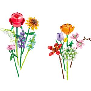 13 스타일 예쁜 꽃 빌딩 블록 로즈 발렌타인 라벤더 복숭아 은방울꽃 튤립 벽돌 DIY 홈 장식품