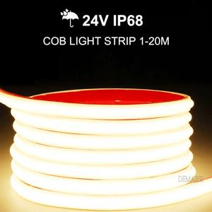 방수 IP68 COB LED 스트립 조명 12V 24V 유연한 LED 네온 등 1-20M 고밀도 선형 원숭이 RA90 조명