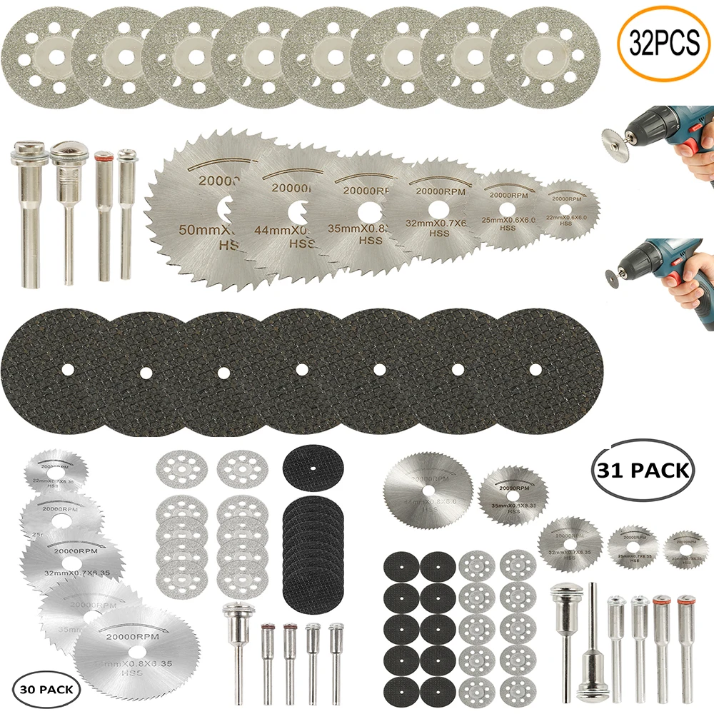 6-32Pcs 미니 원형 톱 블레이드 세트 Dremel 액세서리 용 샌딩 그라인딩 휠 커팅 디스크 금속 절단 로타리 도구