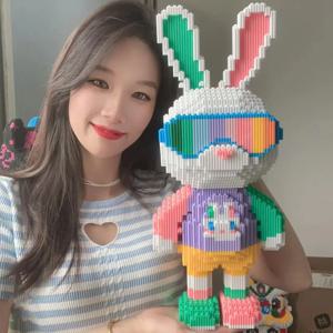DIY 어린이 장난감 사탕 토끼 다채롭고 귀여운 미니 3D 모델 데스크탑 장식 빌딩 블록 마이크로 벽돌 크리스마스 생일 선물
