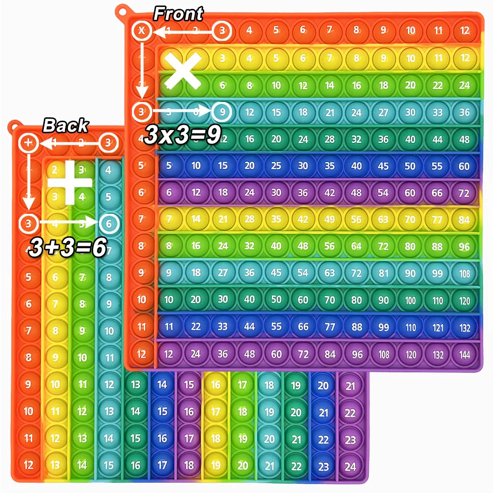 곱셈 게임 추가 차트 팝 피젯 장난감, 12x12&12+12 시간 테이블 수학 연습 활동, 몬테소리 교육 장난감