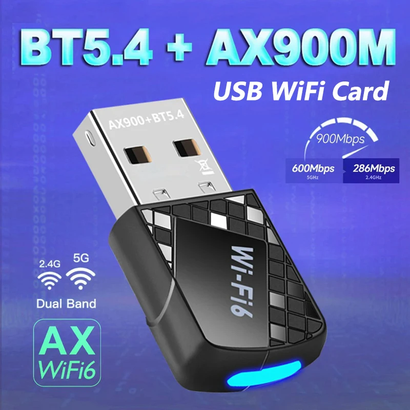 WiFi 6 Bluetooth 5.4 AX900 네트워크 카드 WiFi USB 무선 어댑터 2in1 듀얼 밴드 2.4G 5GHz Wi-Fi Lan 동글 수신기 드라이버 무료