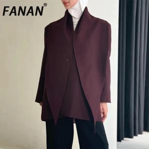 FANAN 솔리드 스플 라이스 스카프 여성용 streetwear 블레이저 v 넥 긴 소매 패치 워크 버튼 슬리밍 블레이저 여성 패션 new