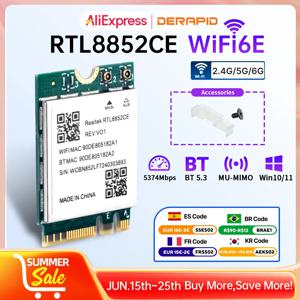 트리플 밴드 WiFi 6E Bluetooth 5.3 어댑터 5400Mbps 무선 신호 수신 카드 NGFF M.2 for Windows 10/11 RTL8852CE AX210과 유사