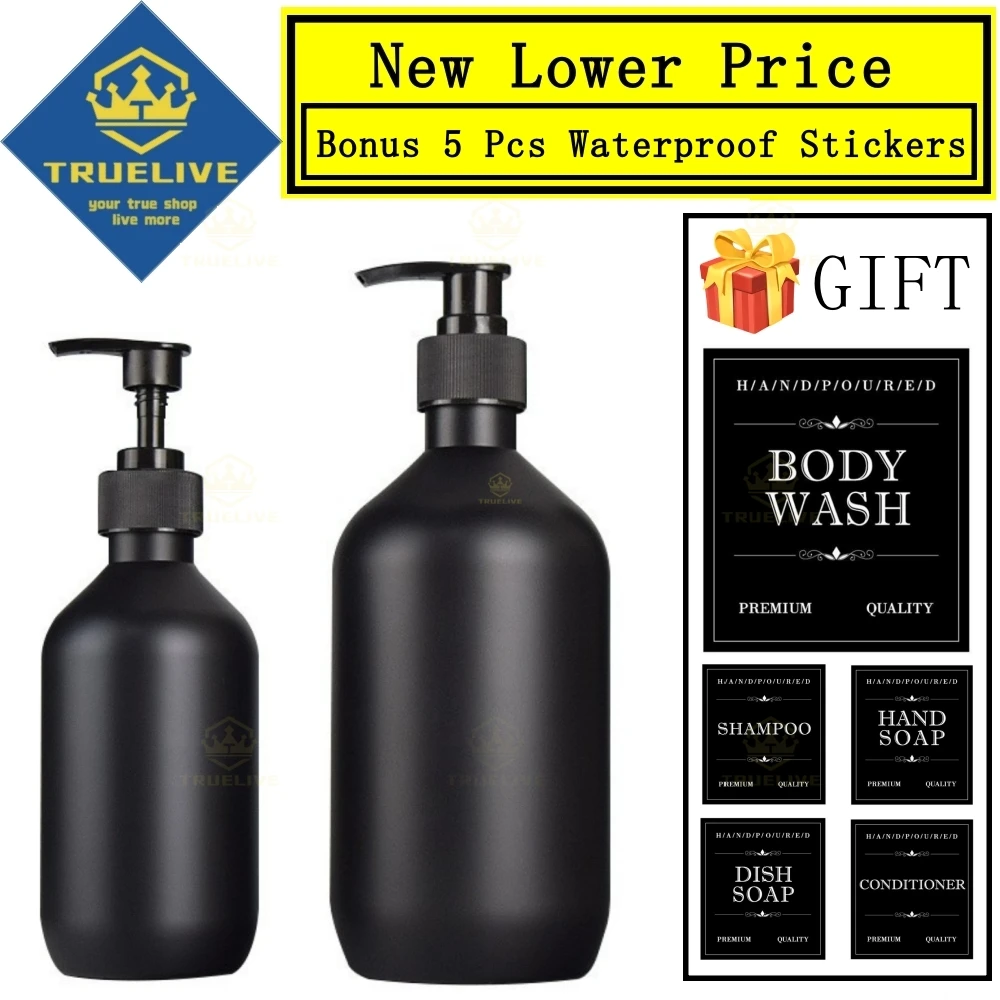 5/3/1PCS 비누 디스펜서 매트 블랙 300/500ml 비누 병 액체 접시 비누 디스펜서 라벨이있는 플라스틱 펌프 디스펜서