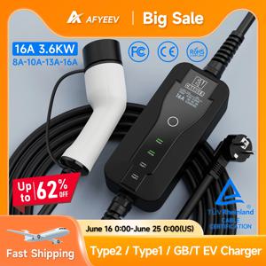 AFYEEV 3.6KW 16A Type2 IEC62196-2 EV 충전기 휴대용 Type1 SAE J1772 전기 자동차 충전기 GBT EVSE 충전 케이블 EU 플러그