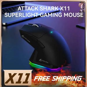 Attack Shark X11 트리플 모드 연결, PAW3311 Bluetooth 마우스, 터치 자기 충전 도크, 초경량 게임용 마우스
