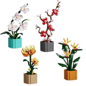 해바라기 화분 집 장식 창의력 MOC 모델 벽돌 DIY 꽃 장난감 빌딩 블록 선물 어린이 소녀