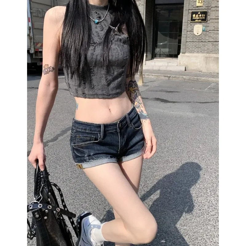 여성의 낮은 상승 탄성 꽉 웅크 리고 데님 반바지 여름 새로운 뜨거운 여자 거리 캐주얼 엉덩이 랩 섹시한 미니 반바지 여성