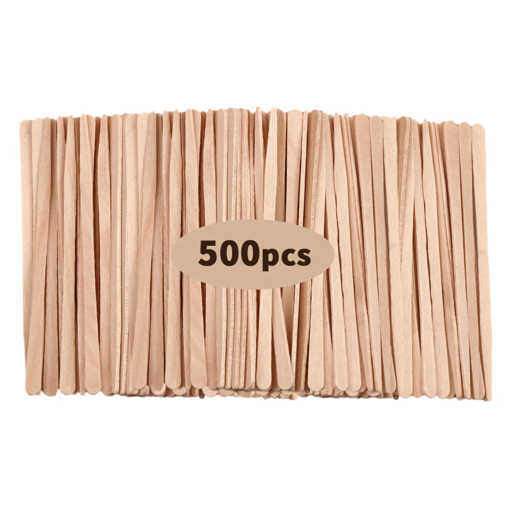 Viilife 500PCS 일회용 나무 스틱 주걱 로그 제모 왁스 코팅 및 긁는 도구 눈썹 트리밍 나무 스틱
