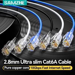 SAMZHE 슬림 Cat6A RJ45 인터넷 케이블 고속 10Gbps 31AWG 지원 Cat8 Cat7 네트워크 LAN 컴퓨터 패치 케이블(PC 및 게임용)