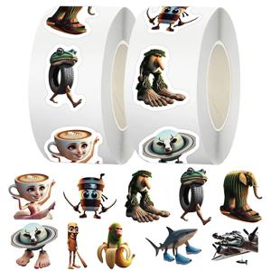 500pcs/Roll Tung Tung Sahur 이탈리아어 Brainrot AI Abstrac 씰링 스티커 DIY PVC 노트북 데칼 장식 Stiker 보상 선물 완구