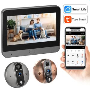 3MP 스마트 라이프 투야 1080P WiFi 도어벨 아이 배터리 구동형 투시경 PIR 940NM 야간 투시 카메라 Alexa Google 디지털 뷰어