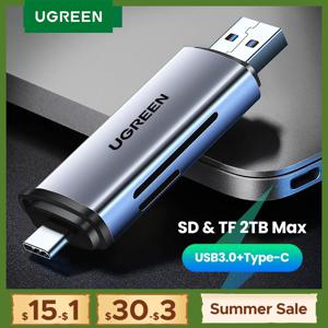 UGREEN 카드 판독기 USB3.0 및 USB C to SD MicroSD TF Thunderbolt 3 OTG 어댑터 PC 태블릿 스마트폰용 2-in-1 카드 판독기 Macbook Samsung 노트북 액세서리 지원 Windows Mac OS Linux iPad OS Android 시스템 플러그 앤 플레이 스마트 메모리 카드 판독기 SD 카드 어댑터 최대 2TB
