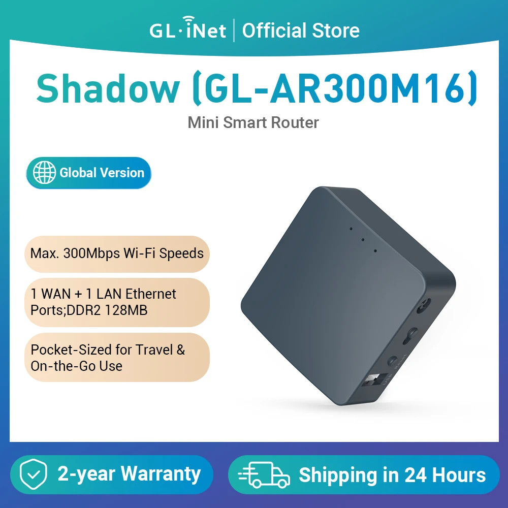 GL.iNet 휴대용 미니 여행 무선 포켓 라우터, 와이파이 라우터, 액세스 포인트, 익스텐더, WDS, AR300M16 (그림자) OpenWrt