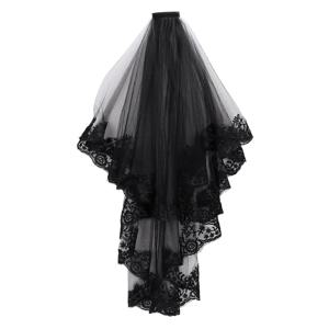 빗으로 검은 레이스 베일 여성 Mantilla 의상 코스프레 파티 베일 헤어 액세서리 크리 에이 티브 2 계층 Tulle Sheer Veils Headwear