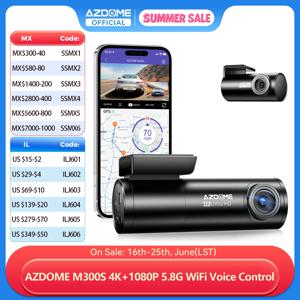 AZDOME M300S 4K 대시 캠 전면 및 후면, 자동차용 5.8G WiFi GPS 대시 카메라, 무료 64GB SD 카드, 음성 제어, WDR 야간 투시경