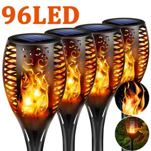 96 LED 야외 태양광 토치 조명 방수 정원 파티오 깜박이는 춤추는 불꽃 램프