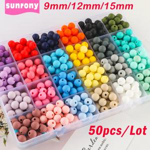 50 개/몫 실리콘 비즈 9/12/15MM 라운드 비즈 쥬얼리 만들기 팔찌 만들기 DIY 키 체인 목걸이 쥬얼리 액세서리