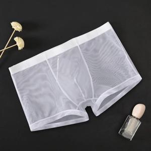 남성용 시스루 언더팬츠 통기성 솔리드 컬러 아이스 실크 탄성 허리 폴리에스테르 속옷 란제리, 속건성 메쉬 복서