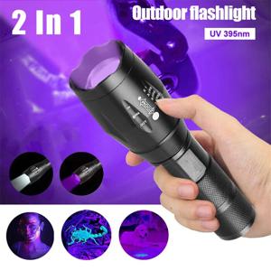 UV 손전등 보라색 흰색 듀얼 라이트 395nm 자외선 토치 줌 손전등 감지 조명 램프 애완 동물 얼룩 사냥
