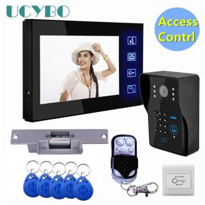 비디오 인터콤 시스템 LCD 비디오 문짝 전화 RFID 문짝 액세스 제어 키트, 카메라 전기 스트라이크 잠금 무선 리모컨, 7 인치