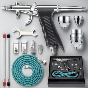 더블 액션 트리거가 포함된 에어브러시 키트, 0.3/0.5/0.8mm 바늘, 2/5/13cc 페인트 컵 에어브러시 건 손톱 케이크 문신 아트에 이상적