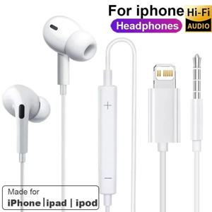 Apple iPhone 14 Pro Max Lightning 헤드폰 용 기존 이어폰 13 12 11 Mini X XS XR SE 6 7 8 Plus 유선 이어폰 통화 이어 버드
