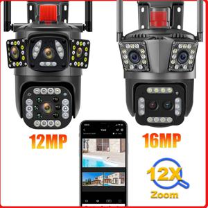 16MP 8K WiFi 카메라 실외 12X 줌 360 °   감시 3 화면 CCTV 보안 보호 6K 12MP 비디오 거리 카메라