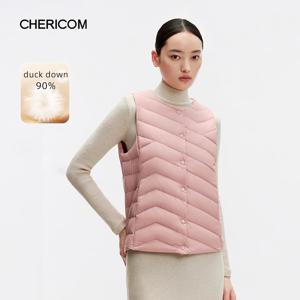 Chericom 미니멀리스트 여성용 겨울 다운 조끼, 2024 패션 라운드 넥 다운 재킷, 편안한 실내 따뜻한 패딩 코트 289902