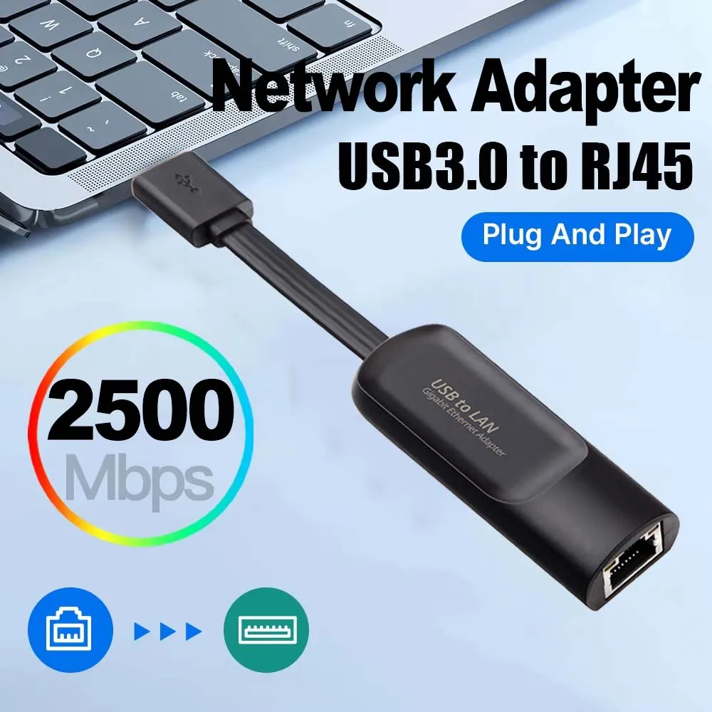 유선 이더넷 기가비트 어댑터 랜 카드 허브, 맥북 아이패드용, 2.5G USB 3.0, C타입-RJ45 네트워크 카드, 2500Mbps