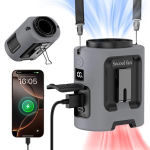 Socool fan 5000mAh 허리 착용 휴대용 송풍기, 4단계 속도, 13000RPM, 목걸이형, 여행·택배·야외 작업용