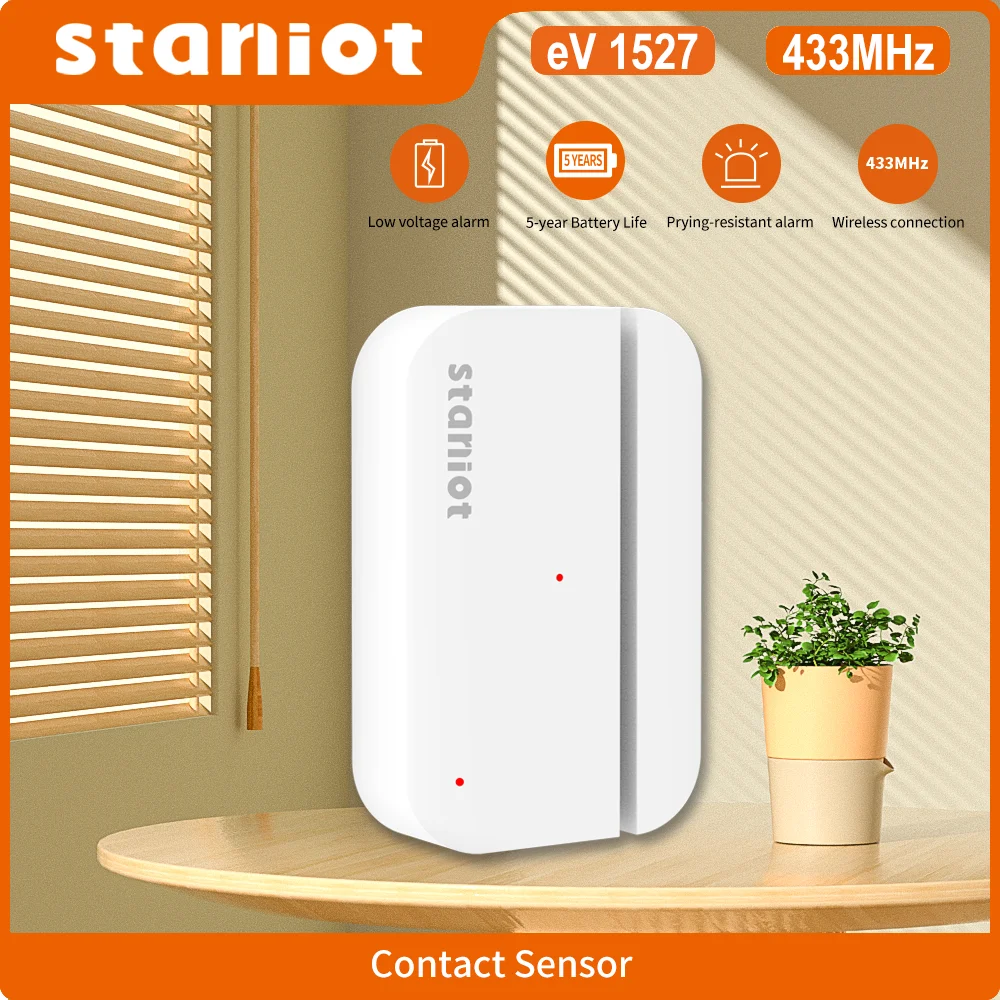 Staniot-5 년 배터리 수명 접촉 센서 도어 및 창 열림/닫힘 감지기, 433Mhz 스마트 홈 무선 자기 센서