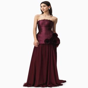 맞춤형 기질 Strapless 쉬폰 민소매 이브닝 드레스 우아한 바닥 길이 연예인 가운 Vestido De No
