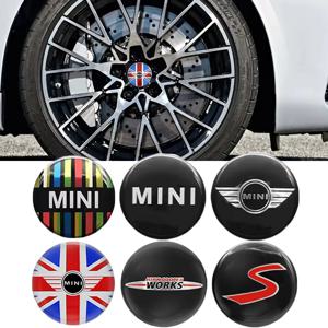 4pcs 자동차 휠 센터 스티커 허브 데칼 미니 쿠퍼 JCW R50 R52 R53 R56 R57 R58 R60 미니 클럽 맨 컨트리 맨 액세서리