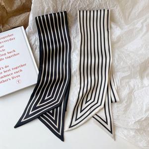 우아한 스트라이프 넥타이 리본 머리띠 인쇄 Neckerchief 프랑스어 인쇄 스카프 한국어 스타일 스카프 작은 긴 스카프 실크 스카프