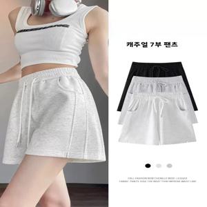 스포티 코튼 반바지 여성 여름 얇은 루즈 캐주얼 하이 웨이스트 와이드 레그 스트레이트 컷 슬리밍 아우터 러닝 3/4 길이 바지
