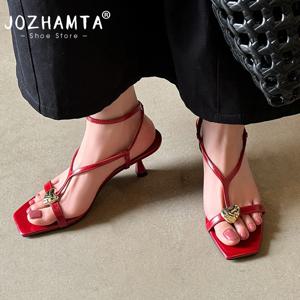 JOZHAMTA 크기 34-40 섹시한 여성 하이힐 샌들 신발 진짜 가죽 파티 결혼식 신발 사무실 펌프 여름 드레스 신발