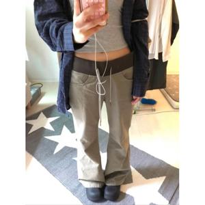 캐주얼 바지 와이드 레그 패치 워크 컬러 블록 슬리밍 벨트 다목적 바닥 길이 바지 여성 가을 ​​폴리 에스터 섬유