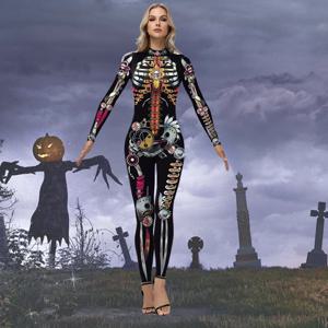 여성을위한 Halloweenl 펑크 해골 바디 슈트 3D 인쇄 기계 Steampunk Zentai 축제 파티 의상 코스프레 점프 슈트