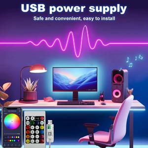 원격 제어 기능이 있는 RGB 네온 스트립 조명, 유연한 스트립 조명, Bluetooth 조명, USB, 방수, 가정 장식, 5V, 2m, 3m, 5