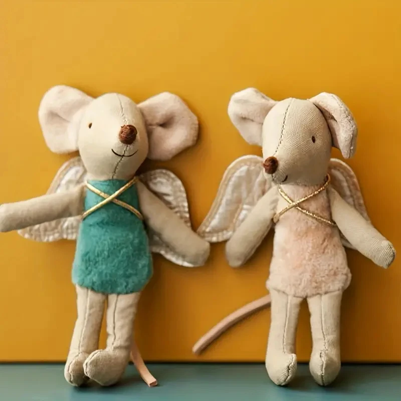 북유럽 스타일 패브릭 아트 마우스 인형 엄지 인형 장난감 귀여운 천사 날개 마우스 인형 조디악 선물 생일 선물 걸레 인형 작은 장식