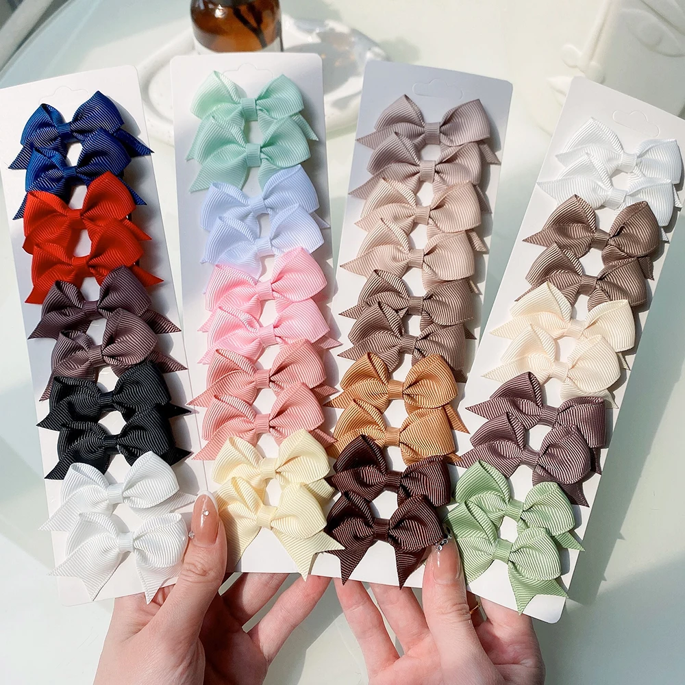 10 개/대 아기 소녀를위한 새로운 솔리드 리본 Bowknot 헤어 클립 수제 귀여운 활 머리핀 바레트 머리 장식 어린이 헤어 액세서리